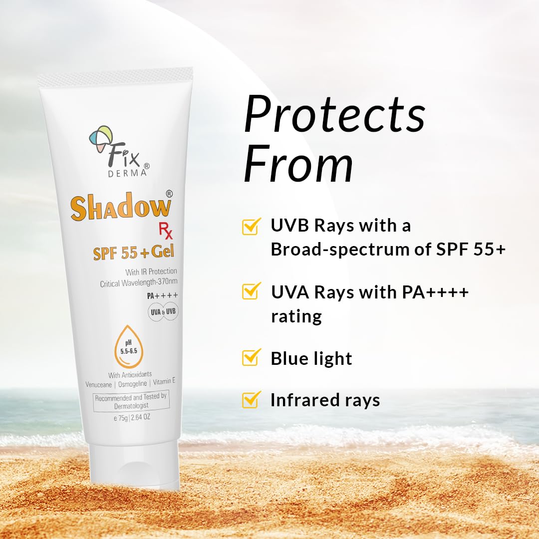 Fixderma Shadow RX Sunscreen SPF 55+ Gel, 75gm