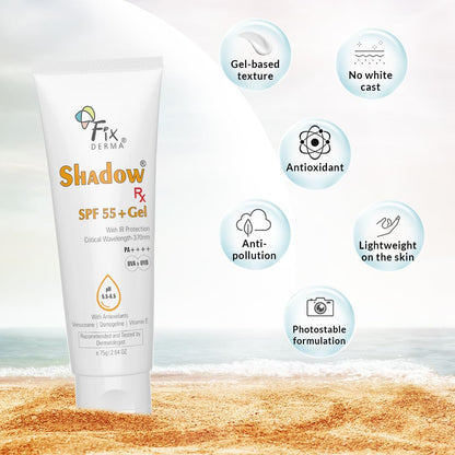Fixderma Shadow RX Sunscreen SPF 55+ Gel, 75gm