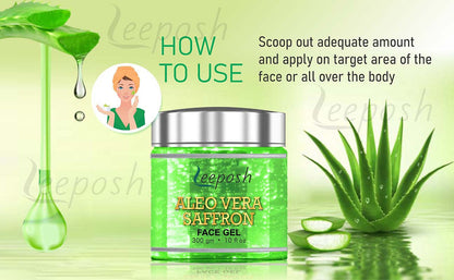 Cosderma Leeposh Aloe Vera Gel Saffron Gel Anti ageing | Intense Hydration for Skin face gel, 300gm