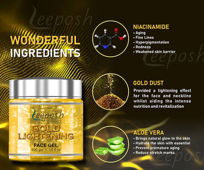 Cosderma Leeposh  24 Caret Gold Gel With Niacinamide Aloe vera Remove instant Tan & Lighten skin, 300gm