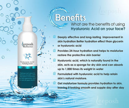 Cosderma LEEPOSH Hyaluronic Acid Moisturizer Intense Hydrating Anti ageing HA Cream, 180ml